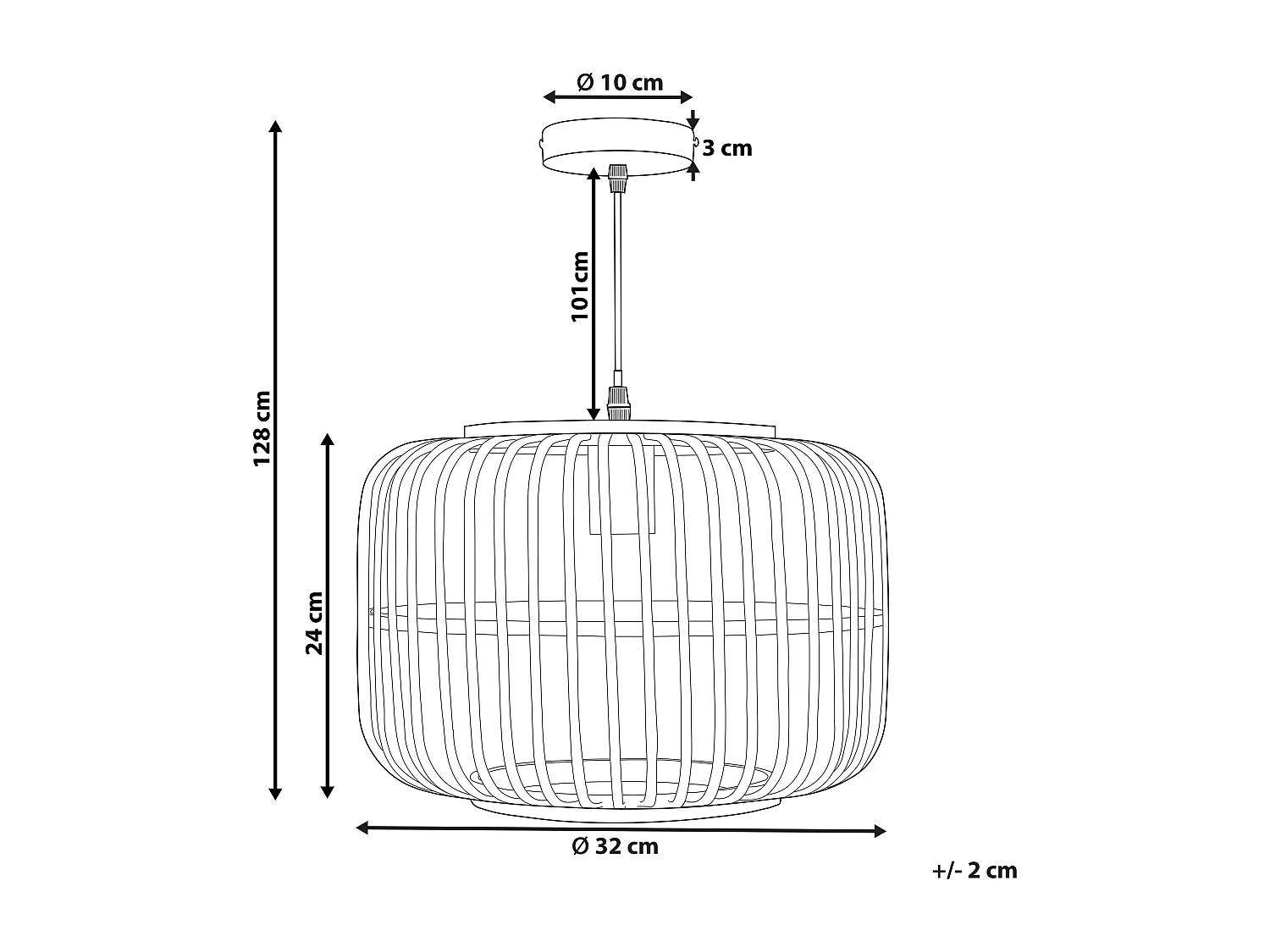Hängelampe mit rundem Schirm Rattan schwarz Trommelform Boho Macheke