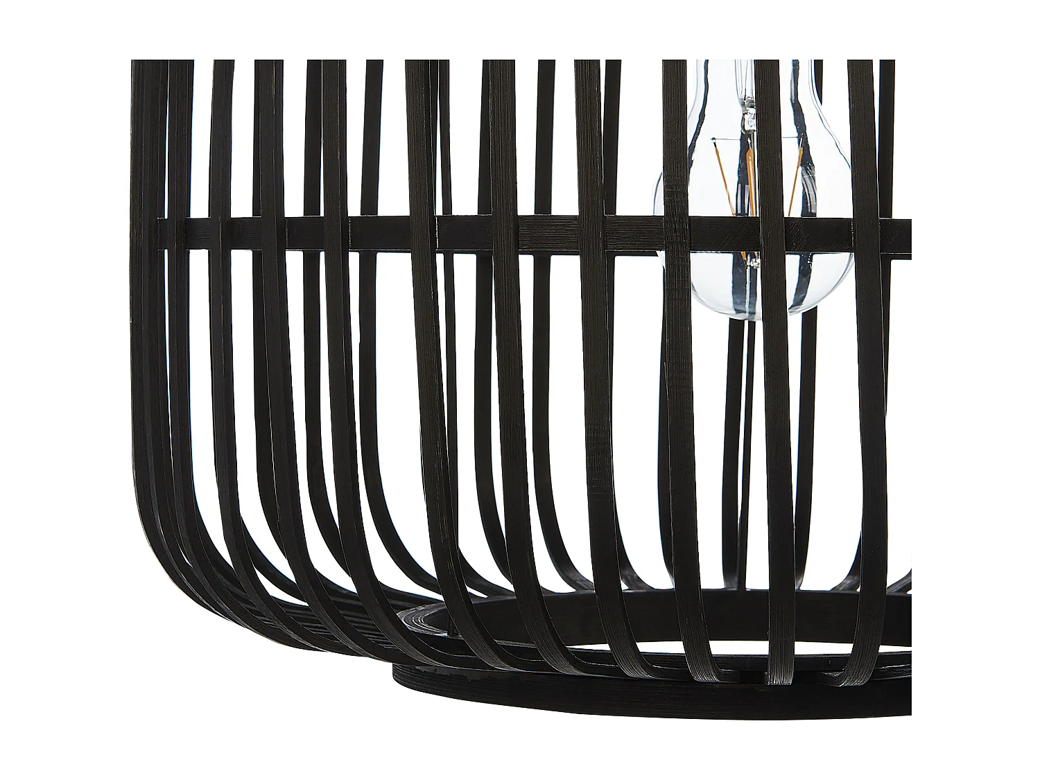 Hängelampe mit rundem Schirm Rattan schwarz Trommelform Boho Macheke