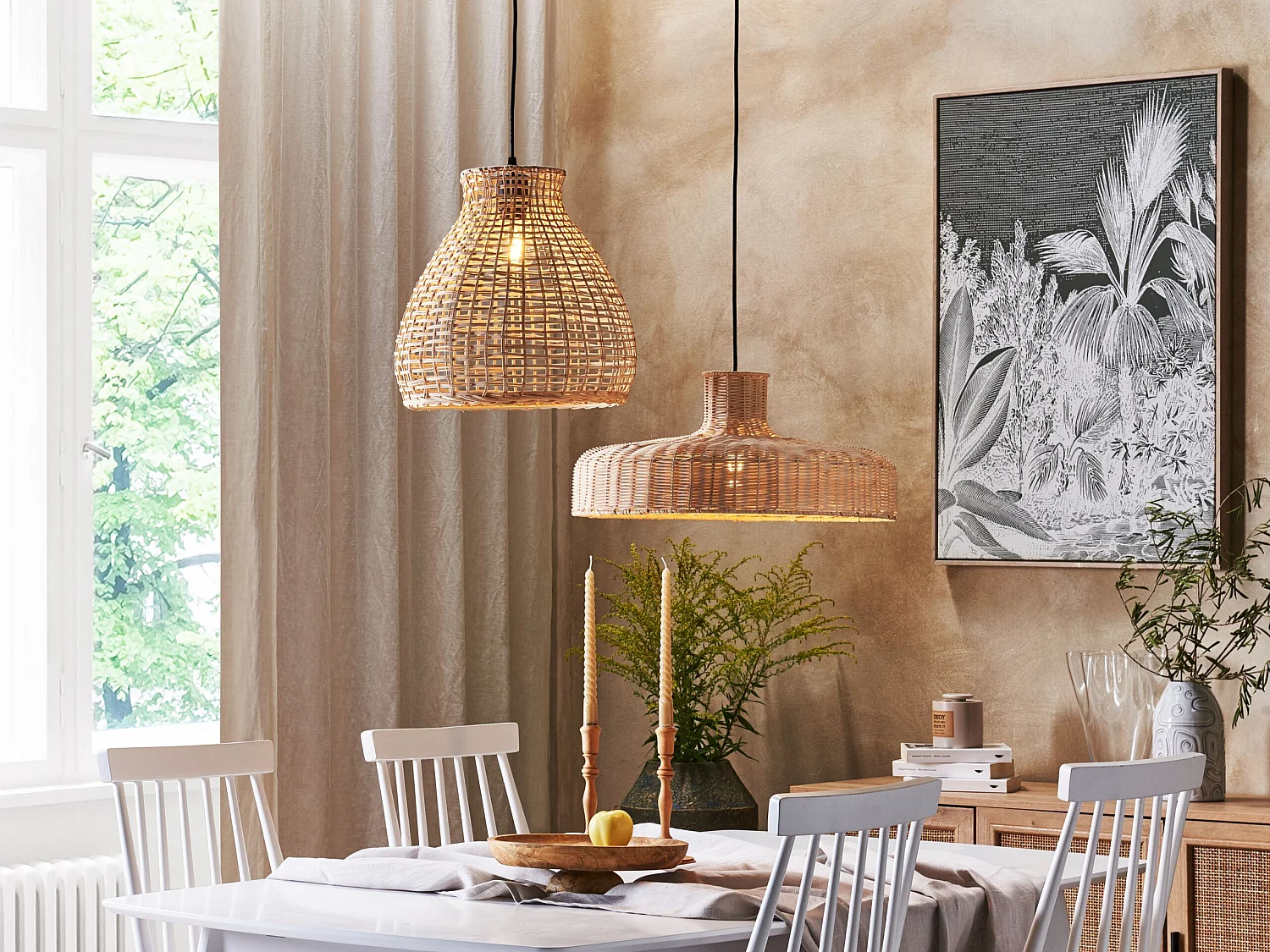 Boho Pendelleuchte mit Schirm aus Rattan Hängelampe natürlich 127 cm Sakeni