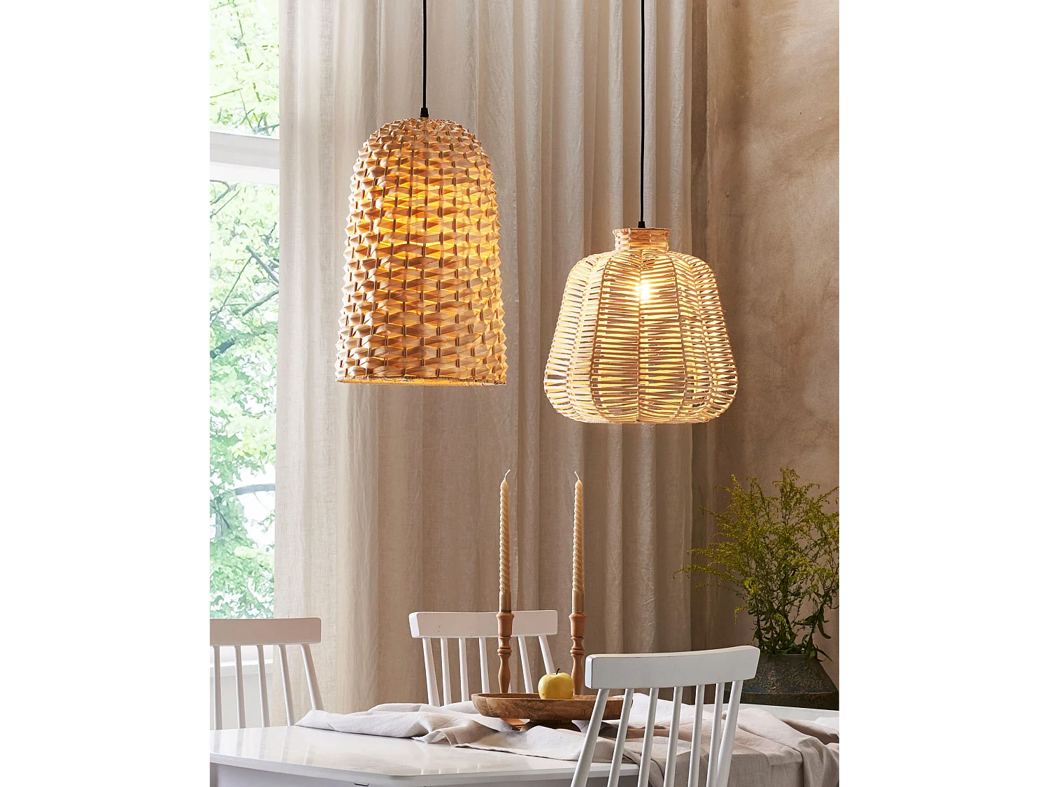 Ethno Pendelleuchte mit Schirm aus Rattan Hängelampe natürlich 128 cm Ramena