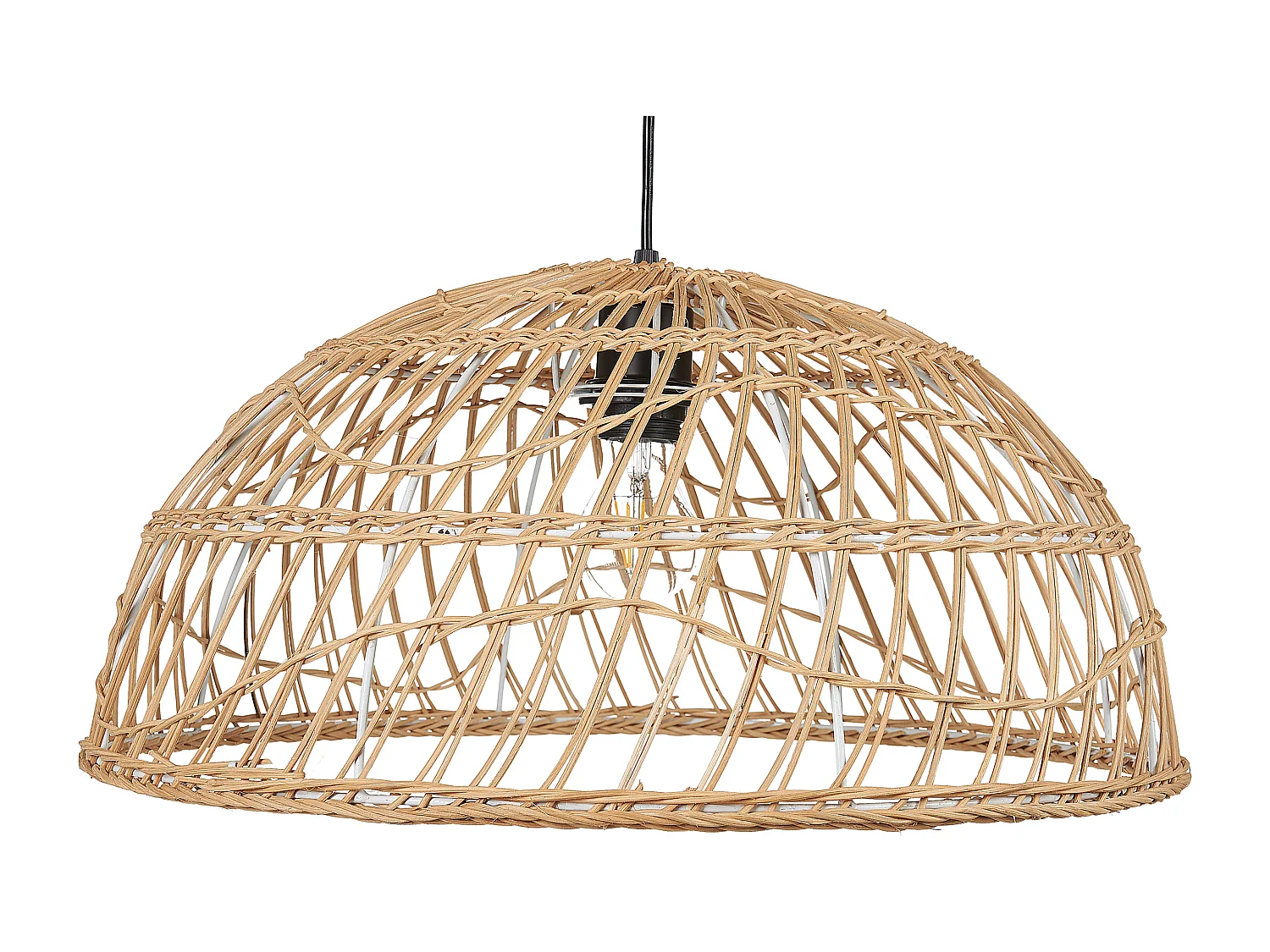 Hängelampe mit rundem Schirm Rattan natürlich beige geflochten Boho Ravine