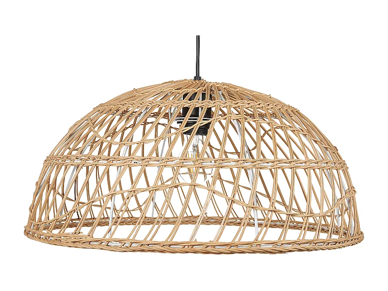 Hängelampe mit rundem Schirm Rattan natürlich beige geflochten Boho Ravine