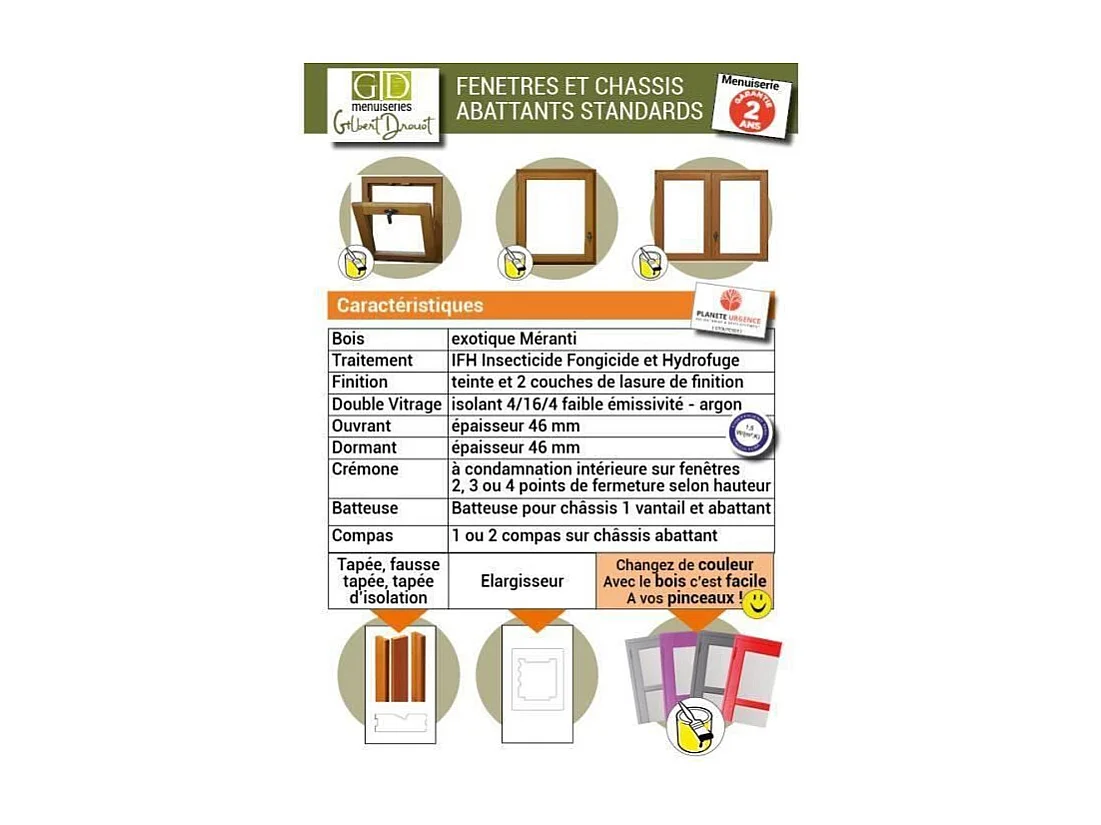 Fenetre 1 Vantail En Bois   Hauteur 60 X Largeur 40 Tirant Droite (Cotes Tableau)