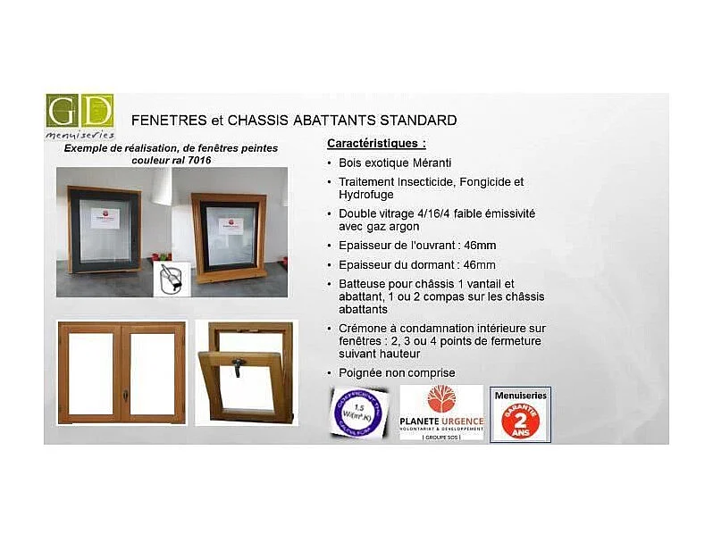 Fenetre 1 Vantail En Bois   Hauteur 60 X Largeur 40 Tirant Droite (Cotes Tableau)