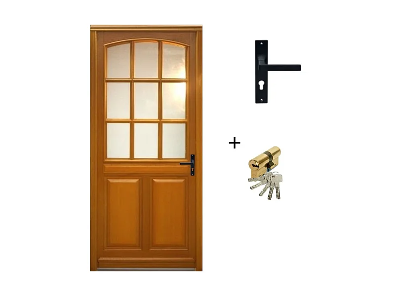 Porte d'entree Bois vitree, Alena, H,215xl,80  p,gauche  + Poignee Et Barillet ( ref 010723NO) Cotes Tableau