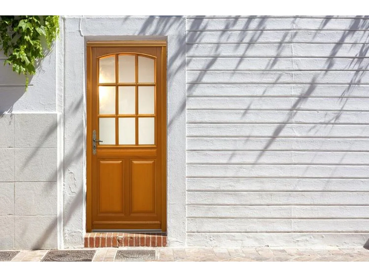 Porte d'entree Bois vitree, Alena, H,215xl,90  p, droit Cote Tableau + Poignee Et Barillet ( ref 010723NO)