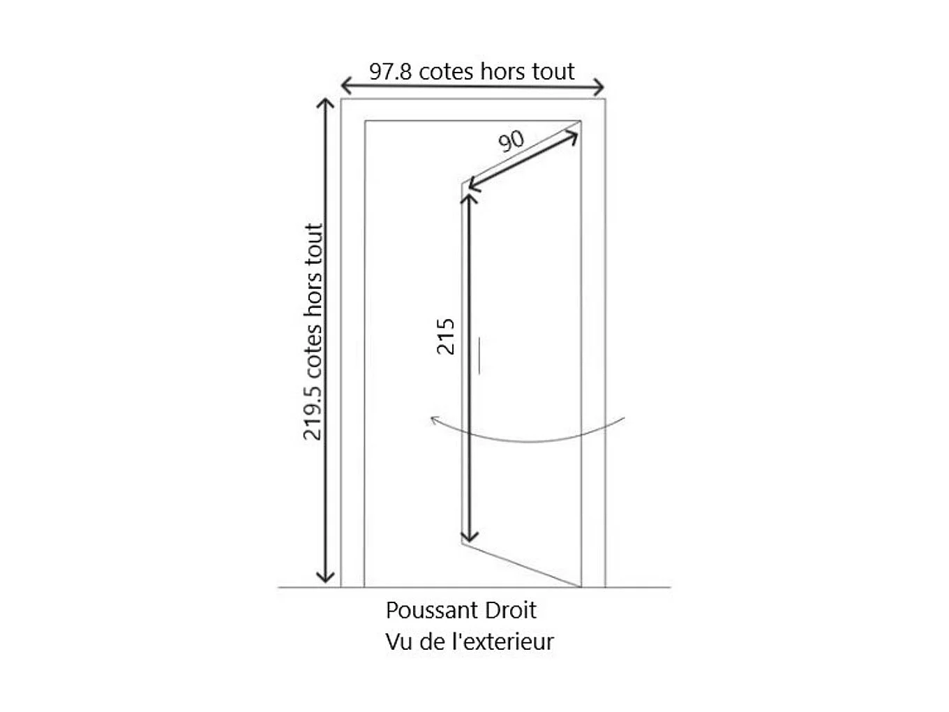 Porte d'entree Bois vitree, Alena, H,215xl,90 p, droit Cote Tableau + Poignee Et Barillet ( ref 010723NO)