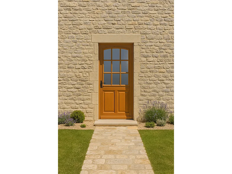 Porte D'entrée Bois Vitrée Alena, H.215xl.90 Côte Tableau, P.droit, Poignée, Barillet Gd Menuiseries