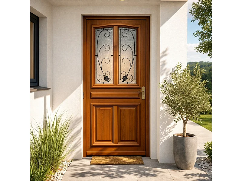 Porte D'entrée Bois Vitrée Mathis, H,200xl,80 Côte Tableau P. Gauche Gd Menuiseries