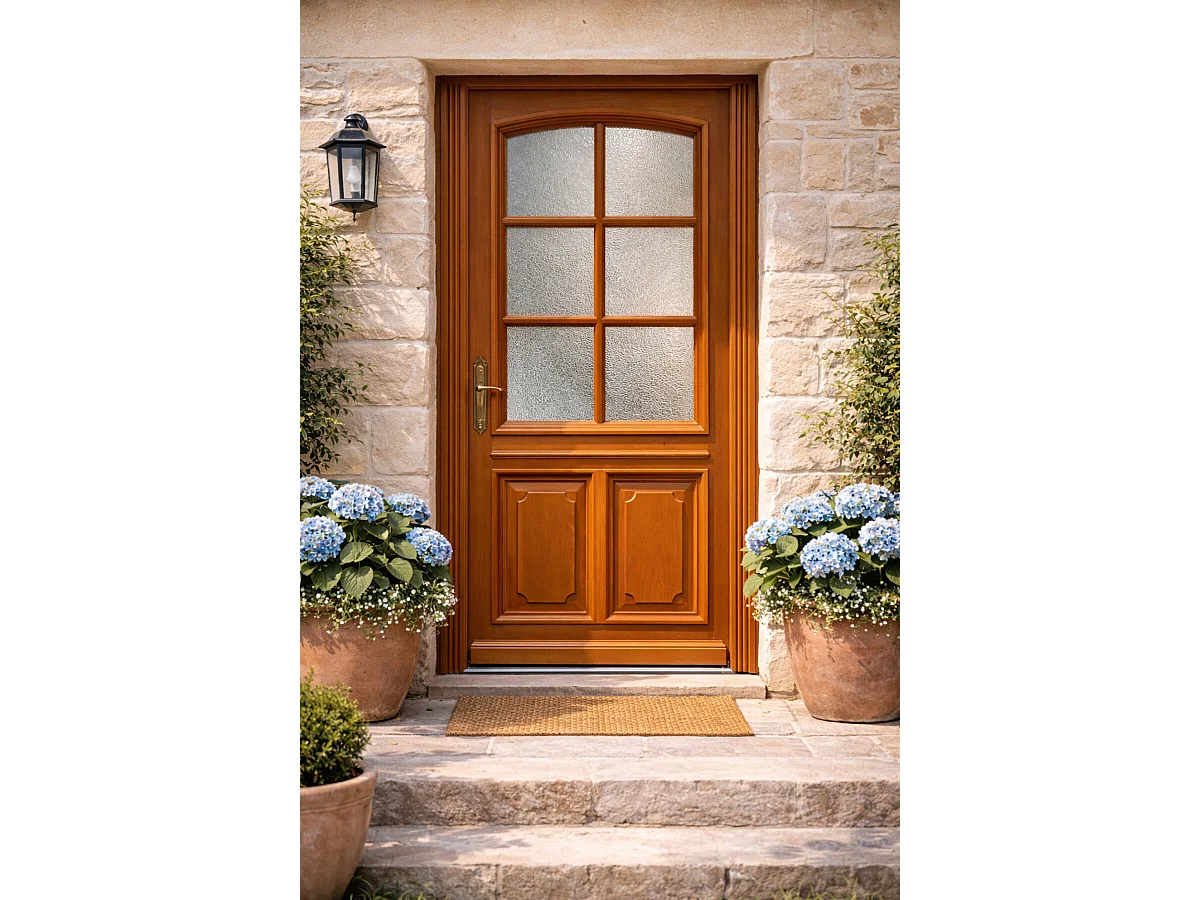 Porte D'entrée Bois Vitrée Marine, H,200xl,80 Côte Tableau P.droit Gd Menuiseries