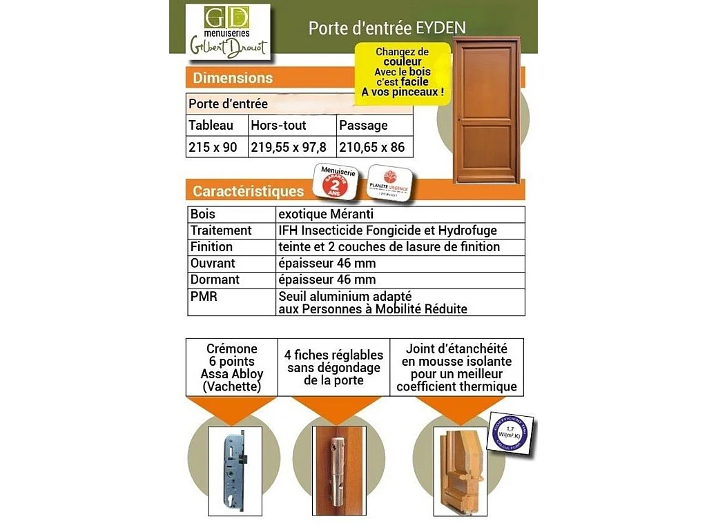 Puerta de Entrada de Madera Exo Modelo 'Eyden' 215X90 Panel Empujador Izquierdo sin manilla