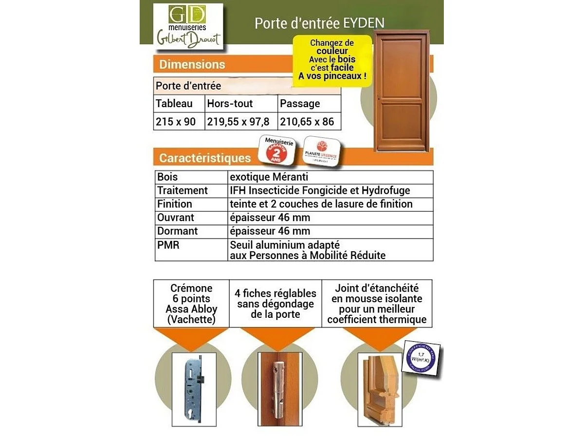 Puerta de Entrada de Madera Exo Modelo 'Eyden' 215X90 Panel Empujador Izquierdo sin manilla