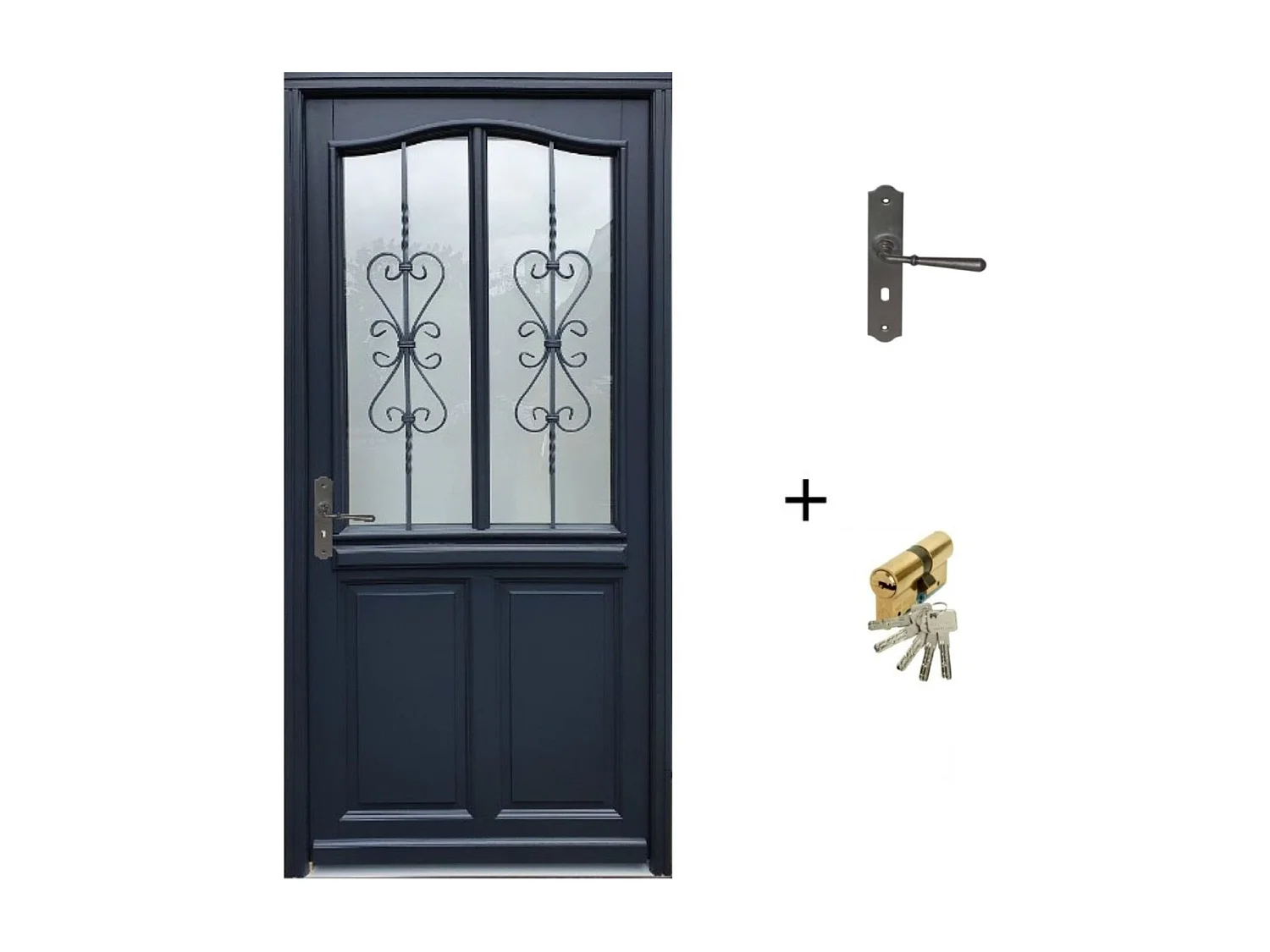 Porte d'entree Bois vitree, Sanna, H,215xl,90 p, droit Cote Tableau + Poignee Et Barillet (ref 010403FP)