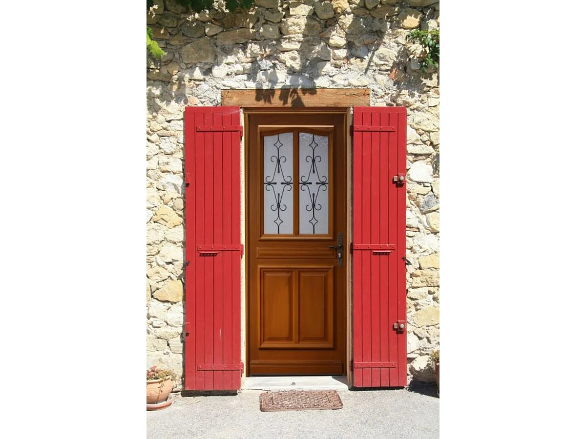 Porte D'entrée Bois Vitrée Perret, H215 X L90 Cm Côte Tableau P.gauche Gd Menuiseries