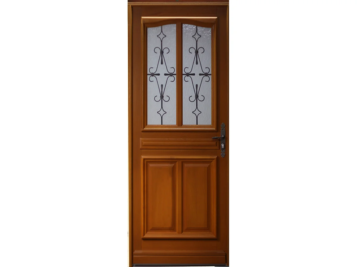 Porte D'entrée Bois Vitrée Perret, H215 X L90 Cm Côte Tableau P.gauche Gd Menuiseries