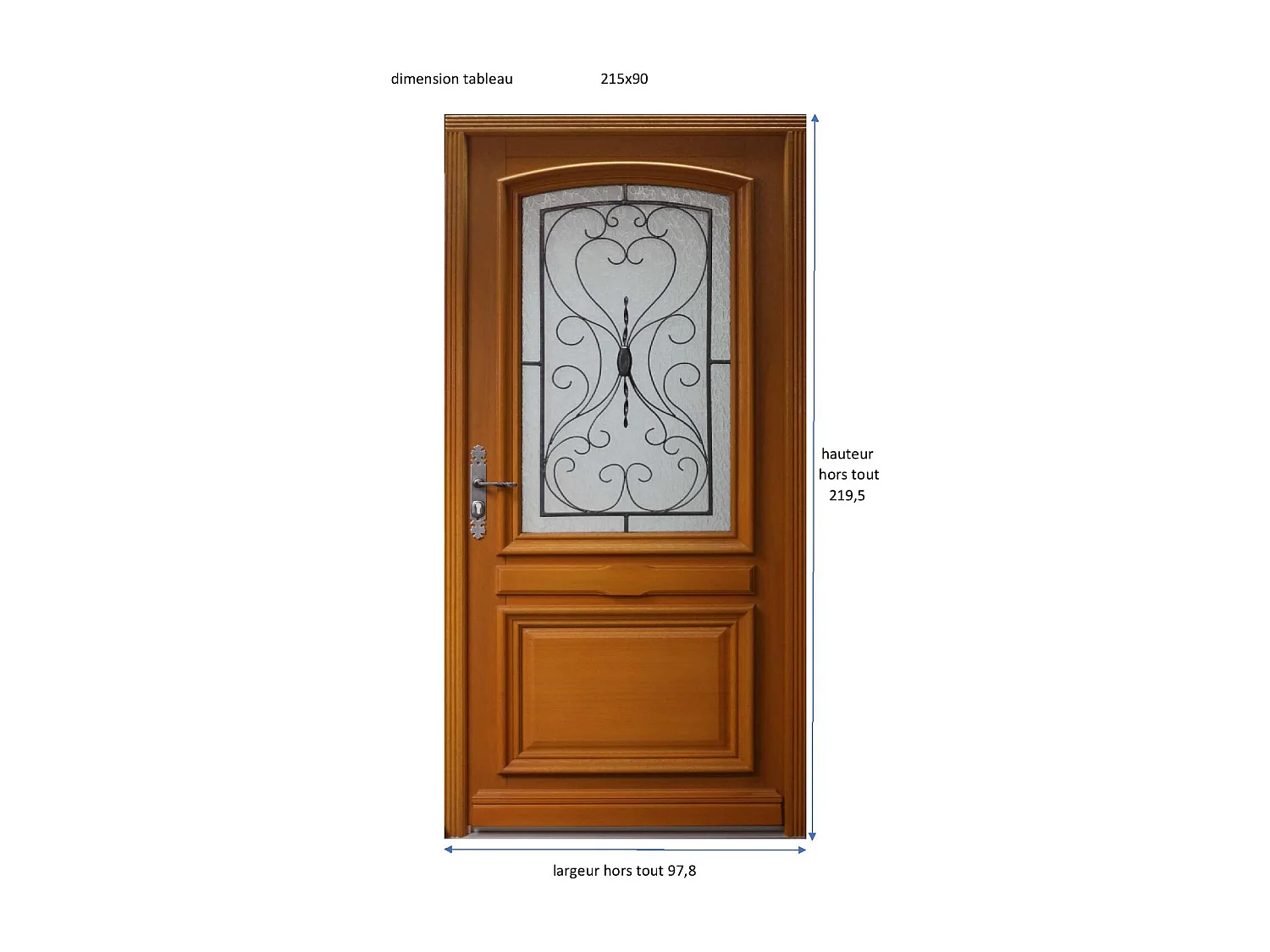Porte D'entrée Bois Vitrée Perret, H215 X L90 Cm Côte Tableau P.gauche Gd Menuiseries
