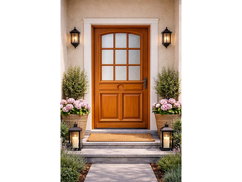 Porte D'entrée Bois Vitrée Marine, H.215xl.90 Côte Tableau P. Gauche Gd Menuiseries