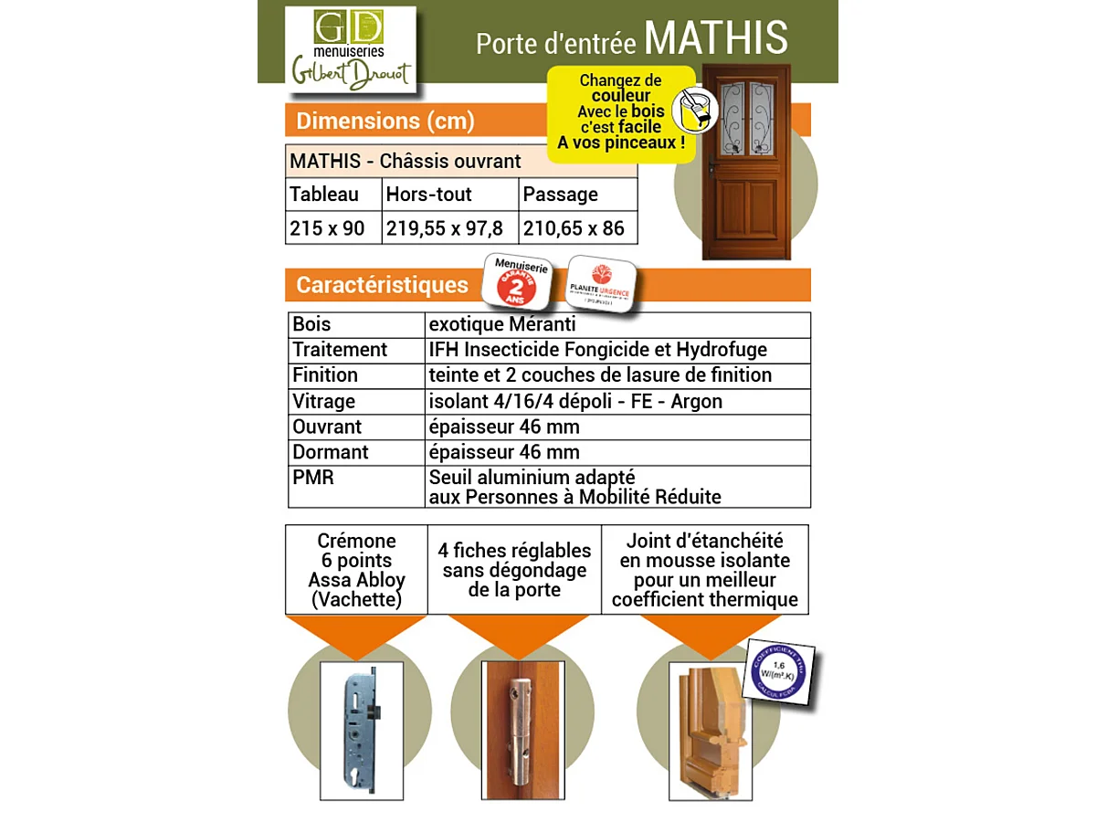 Puerta de Entrada Modelo Mathis Dimensión 215 X 80 Empuje Izquierdo (Dimensiones de la Tabla) sin manilla