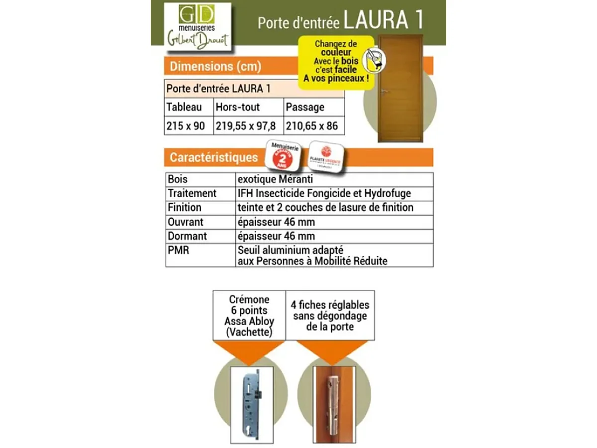 Puerta de Entrada Laura 1' 215X90 Empujar a la Derecha (Medidas de la Tabla) Se Vende con Manilla y Cerradura sin manilla