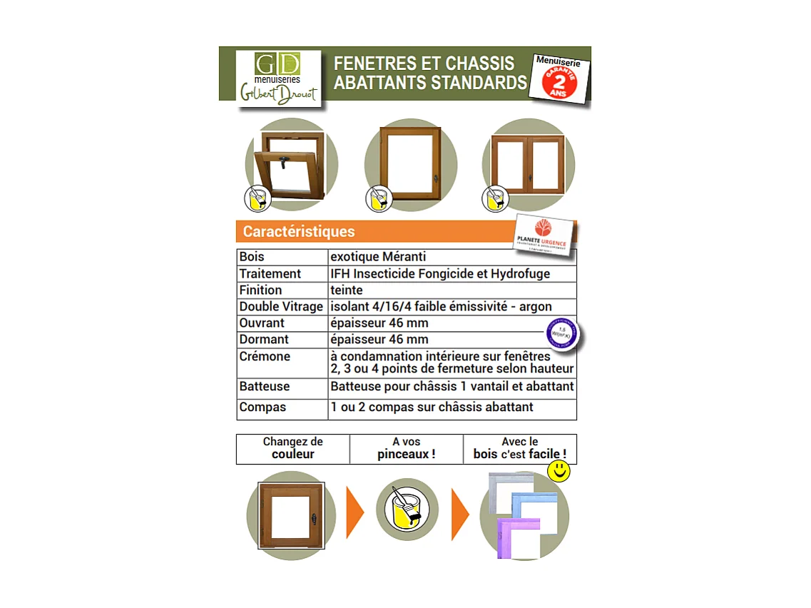 Fenetre Bois 1 Vantail  H95 X L40 Tirant Gauche Cotes Tableau Gd Menuiseries