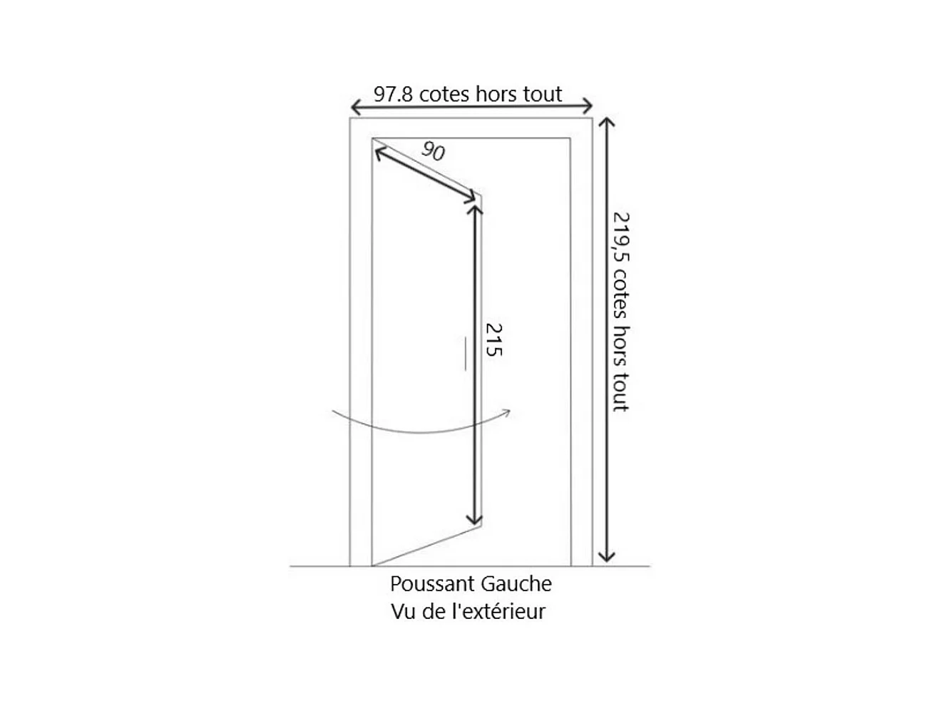 Porte d'entree Bois Pleine, Elina, H,215xl,90  p,gauche  Cote Tableau