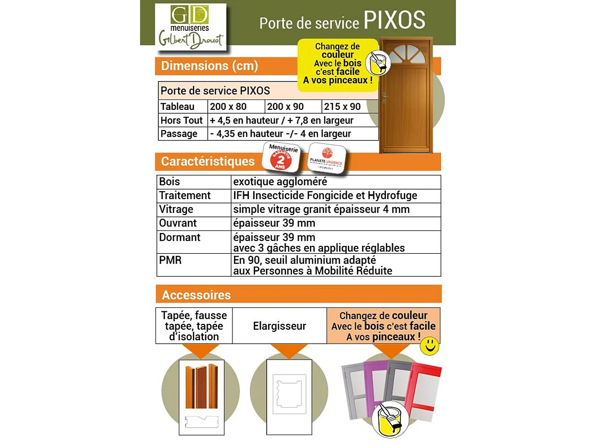 Porte De Service Bois Vitrée Pixos, H.200 X L.90 Côte Tableau P.droit Gd Menuiseries