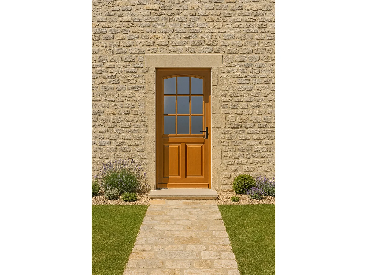 Porte D'entrée Bois Vitrée Alena, H.215xl.90 Côte Tableau P.gauche, Poignée, Barillet Gd Menuiseries