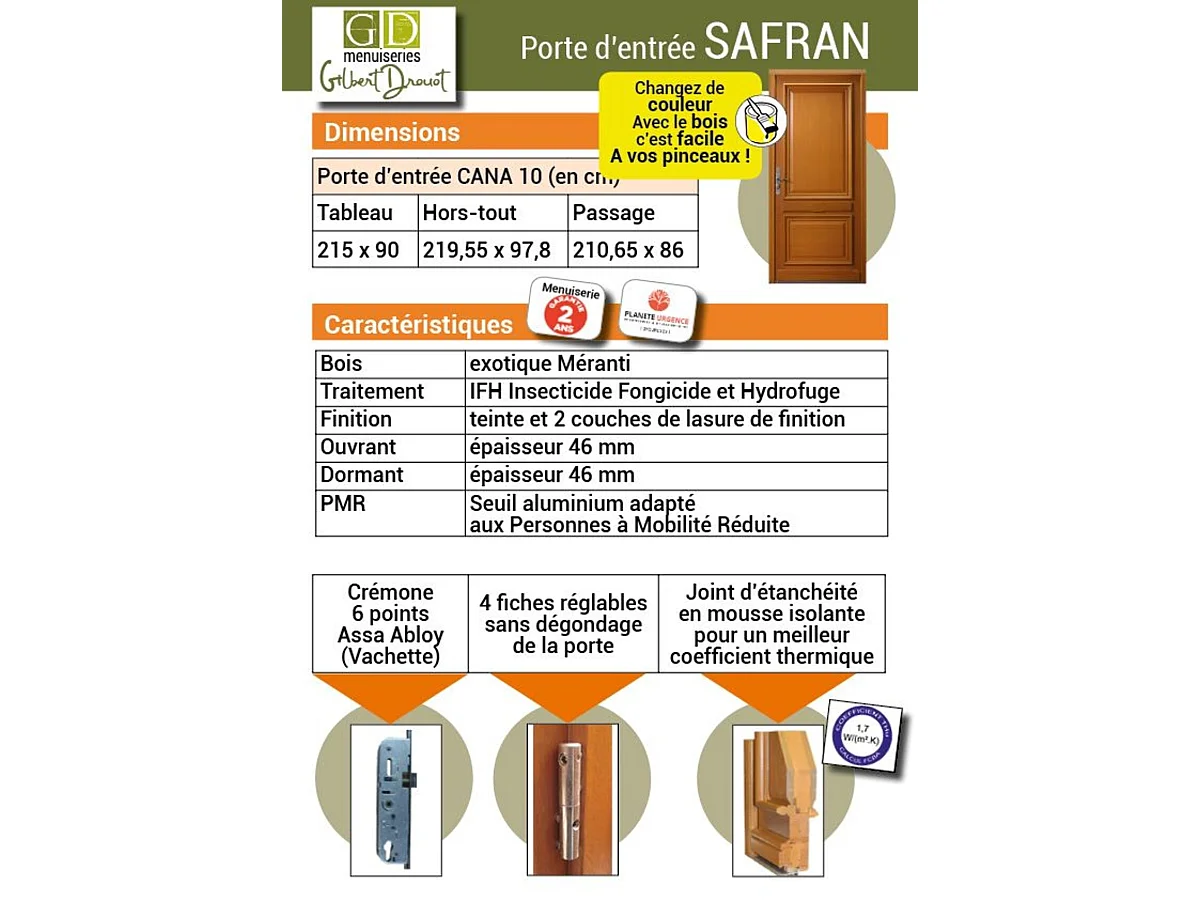 Massief houten toegangsdeur, Saffraan, H, 215xl, 90 st, tafel links