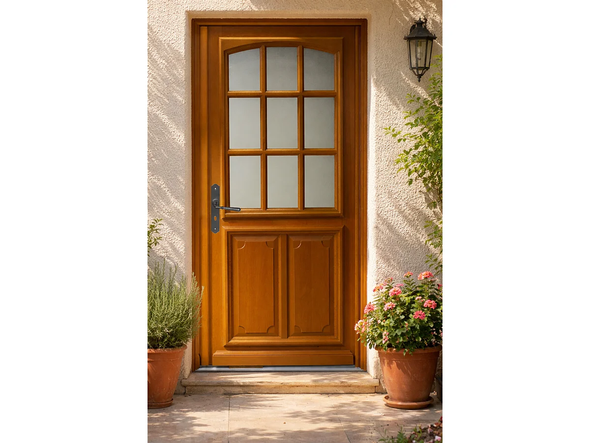 Porte D'entrée Bois Vitrée Marine, H.200 X L.90 Côte Tableau P.droit Gd Menuiseries