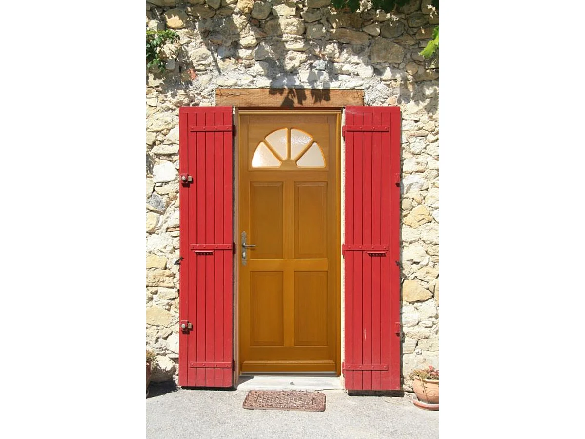 Porte d'entree Bois vitree, Ferji, H,215xl,90  p, droit Cote Tableau
