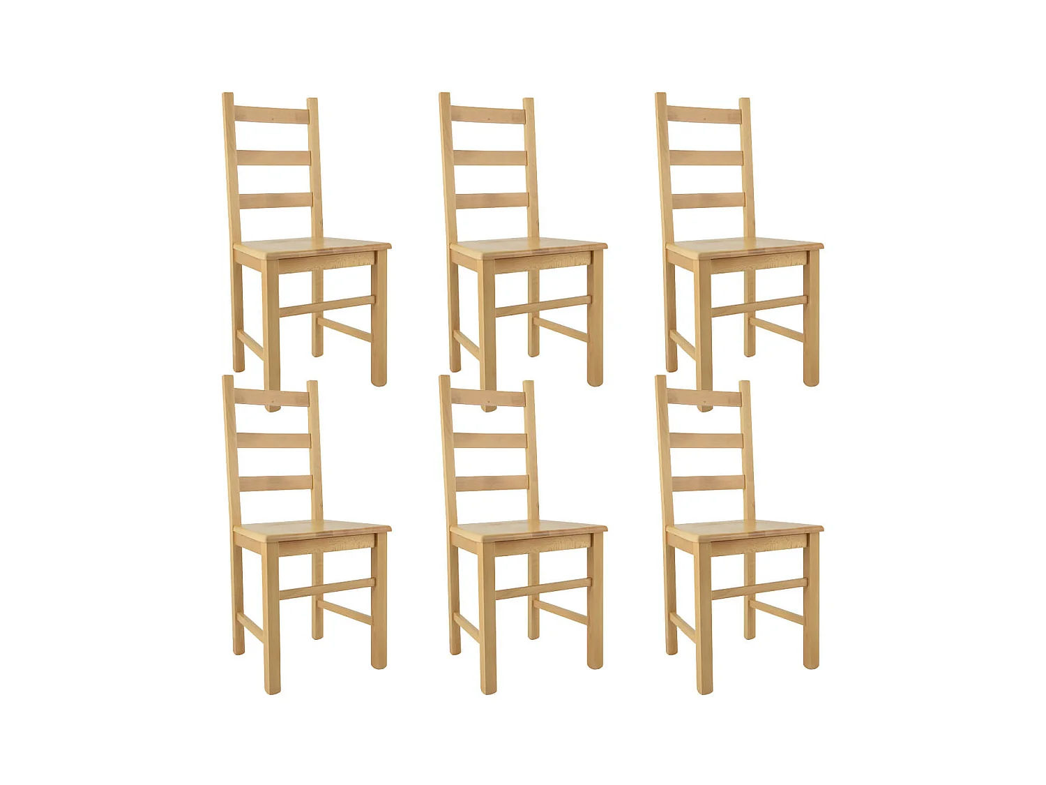 ORTA - Lot de 6 Chaises Naturelles et Assises en Bois