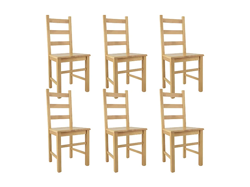 ORTA - Lot de 6 Chaises Naturelles et Assises en Bois