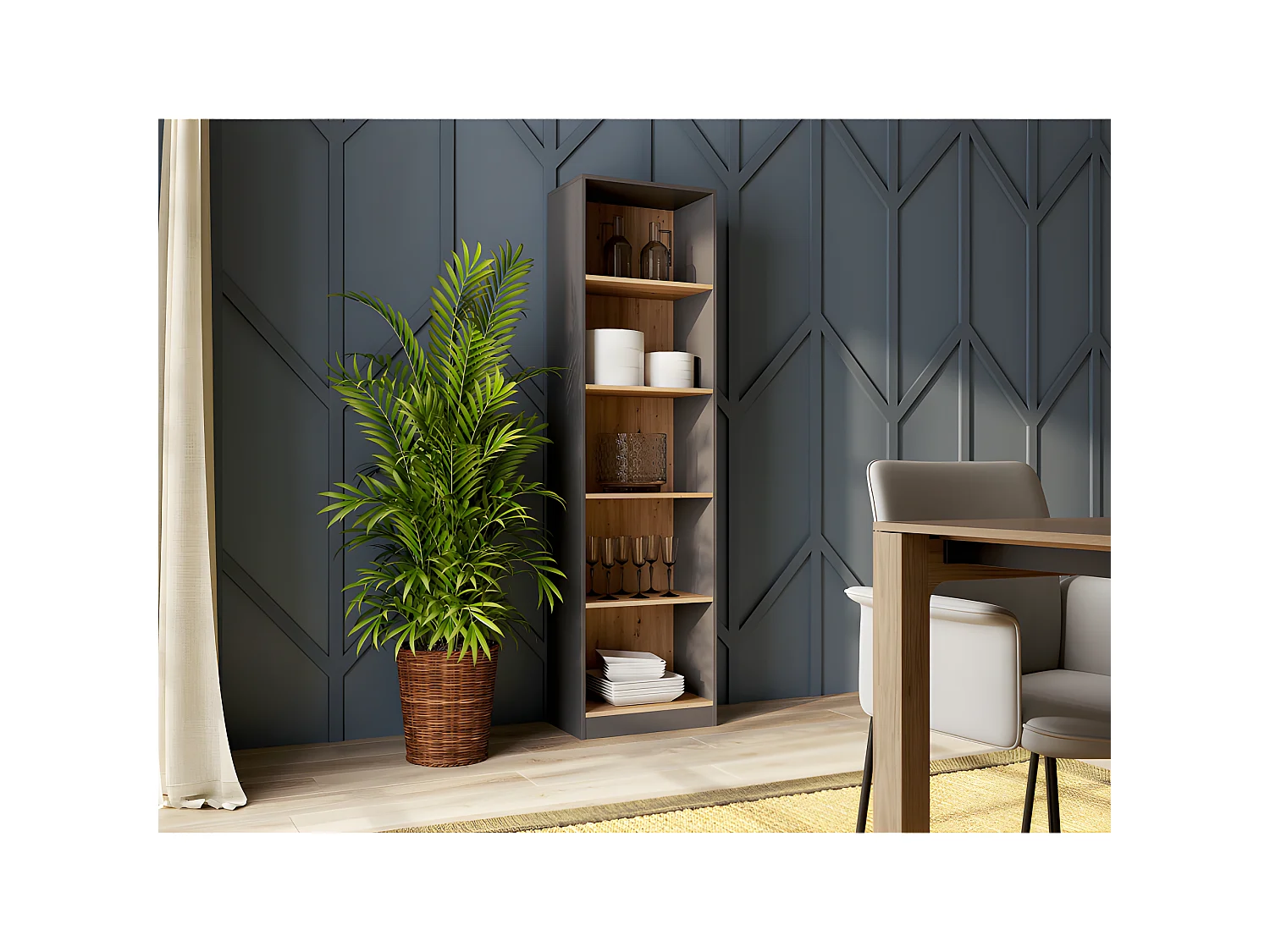 VIONI - Guardarropa de entrada - Perchero de pared con balda - 5 ganchos - Cajón + contenedor