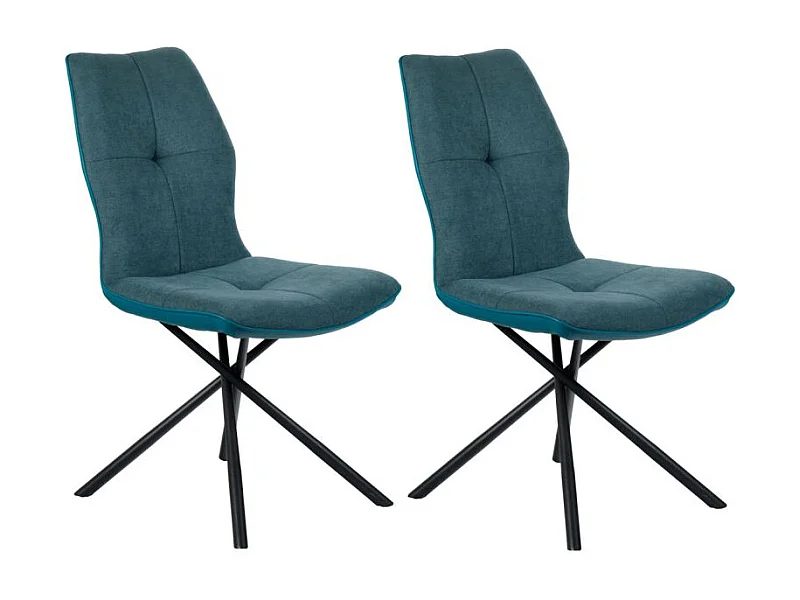 Lot 2 chaises en tissu bleu canard et simili pieds métal - MONTAINE
