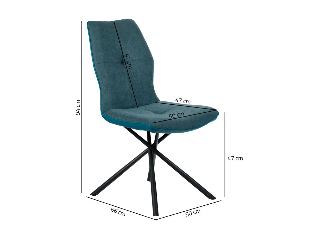 Lot 2 chaises en tissu bleu canard et simili pieds métal - MONTAINE