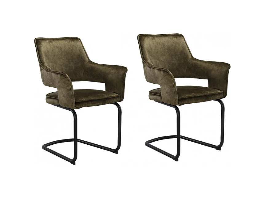 Lot de 2 chaises tissu vert et piétement en métal noir - RIO