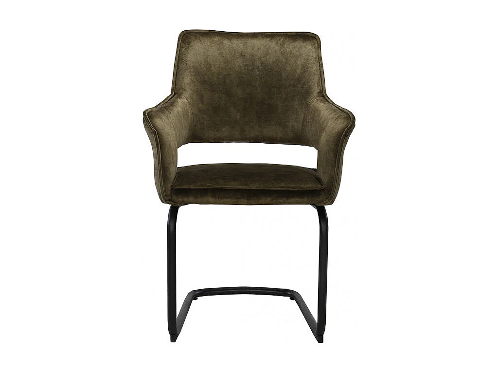 Lot de 2 chaises tissu vert et piétement en métal noir - RIO