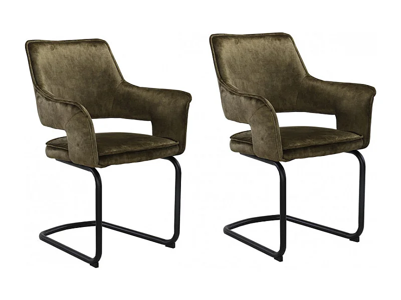 Lot de 2 chaises tissu vert et piétement en métal noir - RIO