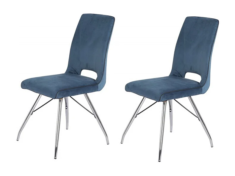 Lot 2 chaises velours bleu marine pieds métal chromé - BELLA