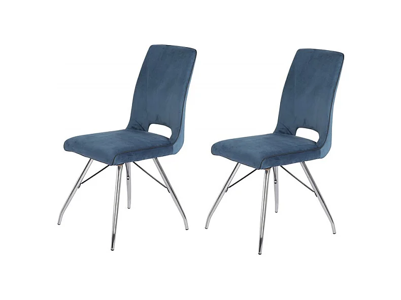 Lot 2 chaises velours bleu marine pieds métal chromé - BELLA