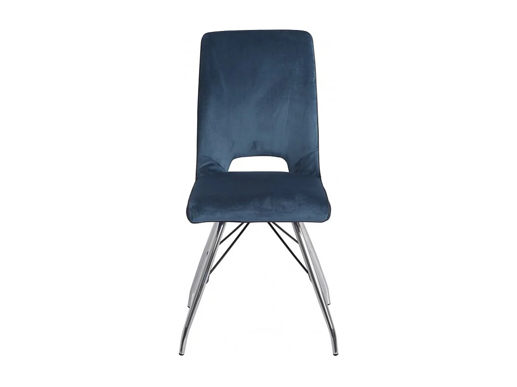 Lot 2 chaises velours bleu marine pieds métal chromé - BELLA