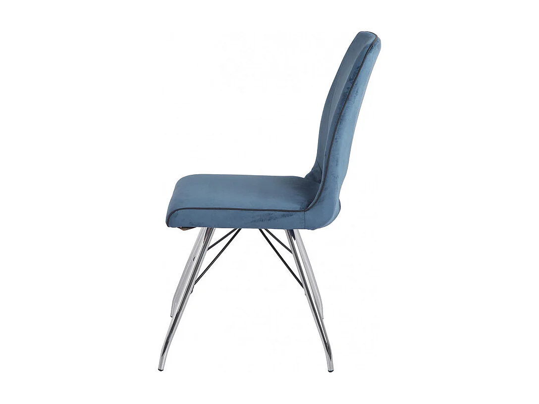 Lot 2 chaises velours bleu marine pieds métal chromé - BELLA