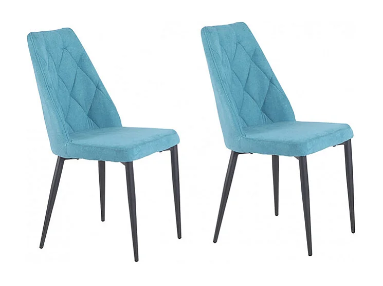 Lot de 2 chaises en tissu bleu et pieds métal noir - RITA