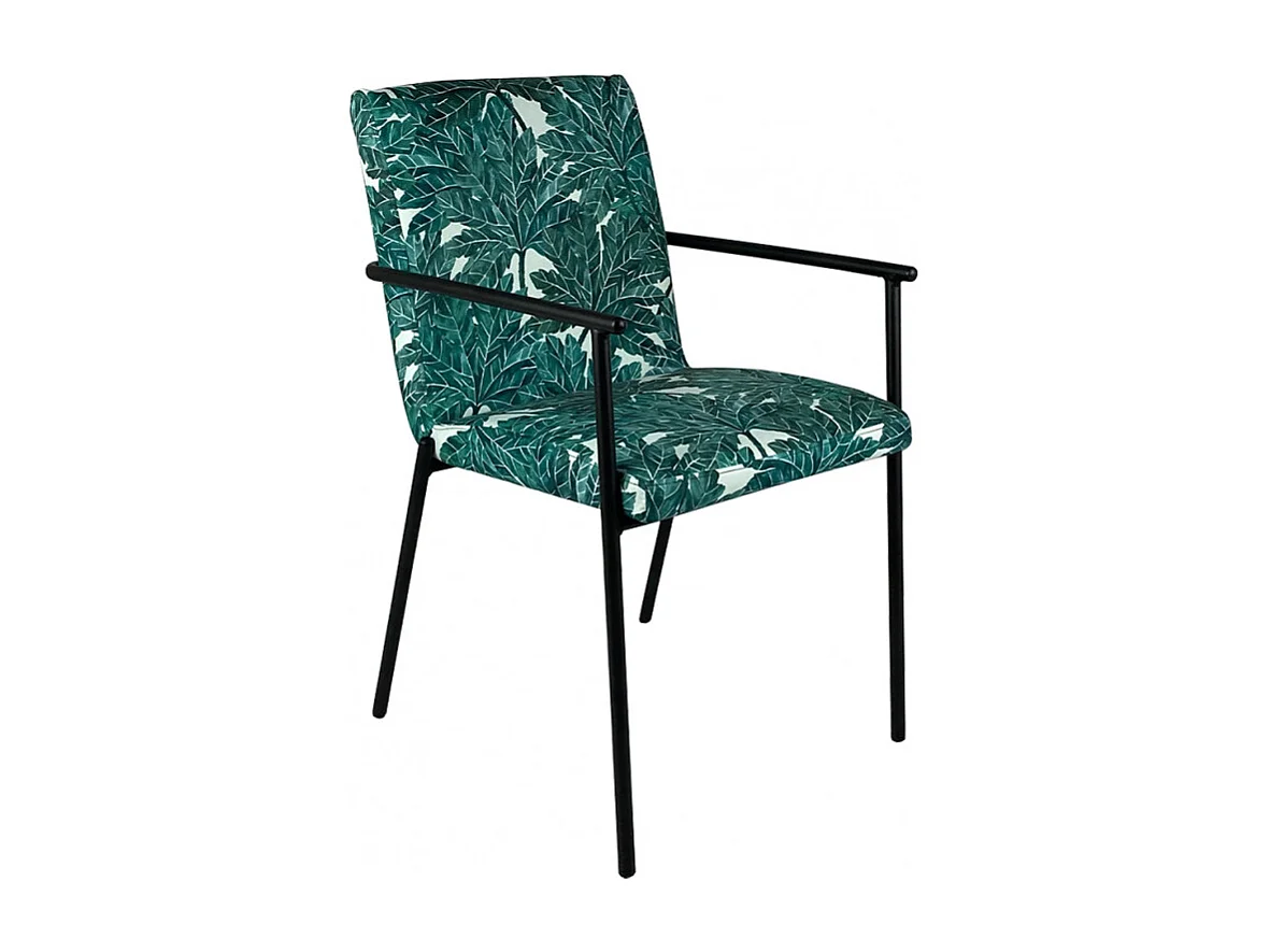 Lot de 2 chaises en tissu vert motif feuilles avec accoudoirs - OFFICE 1708