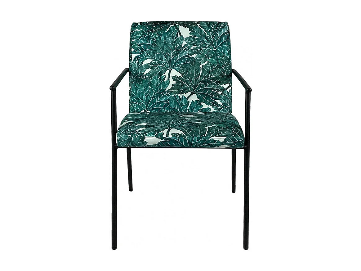 Lot de 2 chaises en tissu vert motif feuilles avec accoudoirs - OFFICE 1708