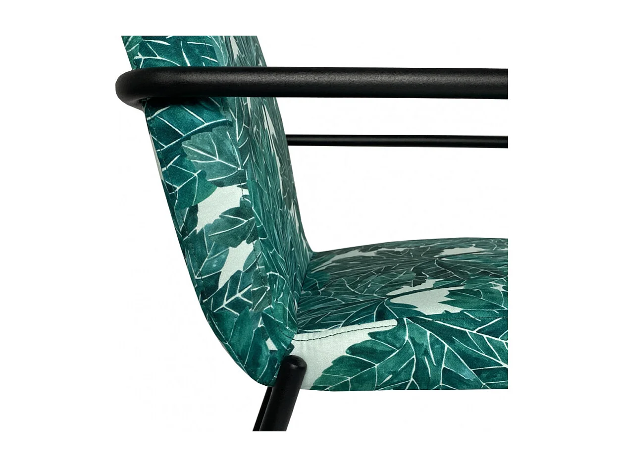 Lot de 2 chaises en tissu vert motif feuilles avec accoudoirs - OFFICE 1708