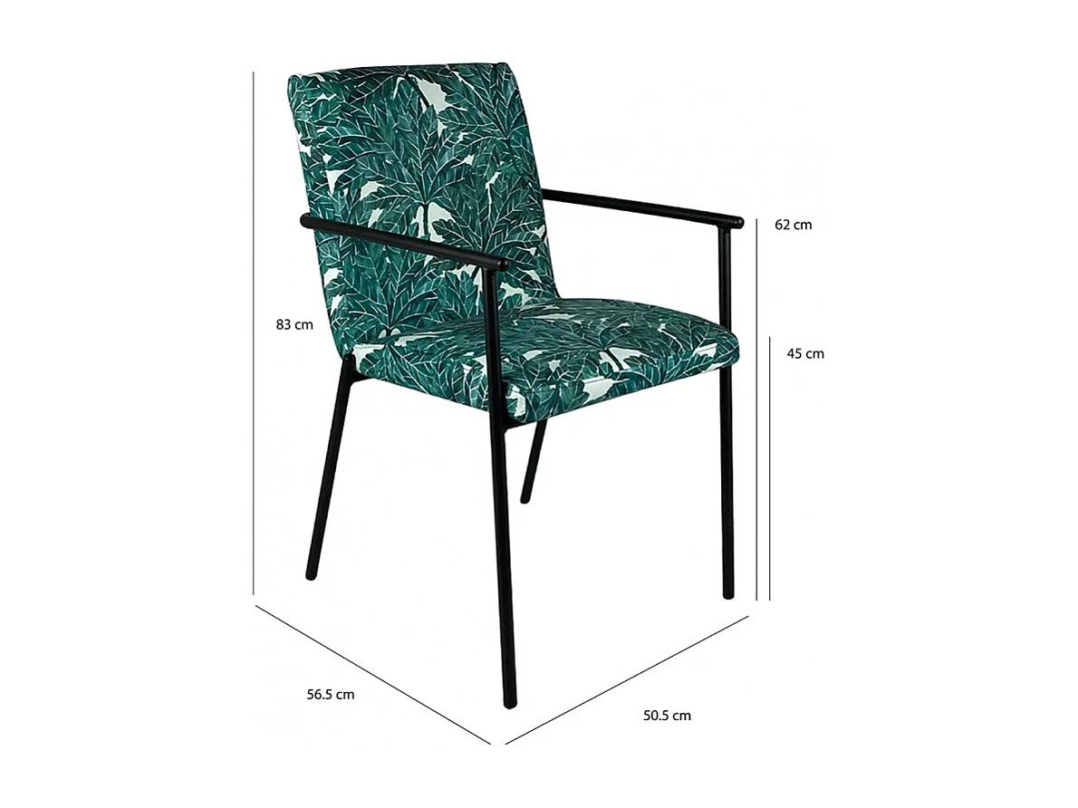 Lot de 2 chaises en tissu vert motif feuilles avec accoudoirs - OFFICE 1708