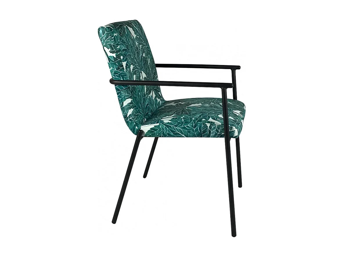 Lot de 2 chaises en tissu vert motif feuilles avec accoudoirs - OFFICE 1708