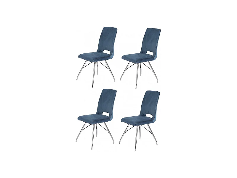 Lot 4 chaises velours bleu marine pieds métal chromé - BELLA