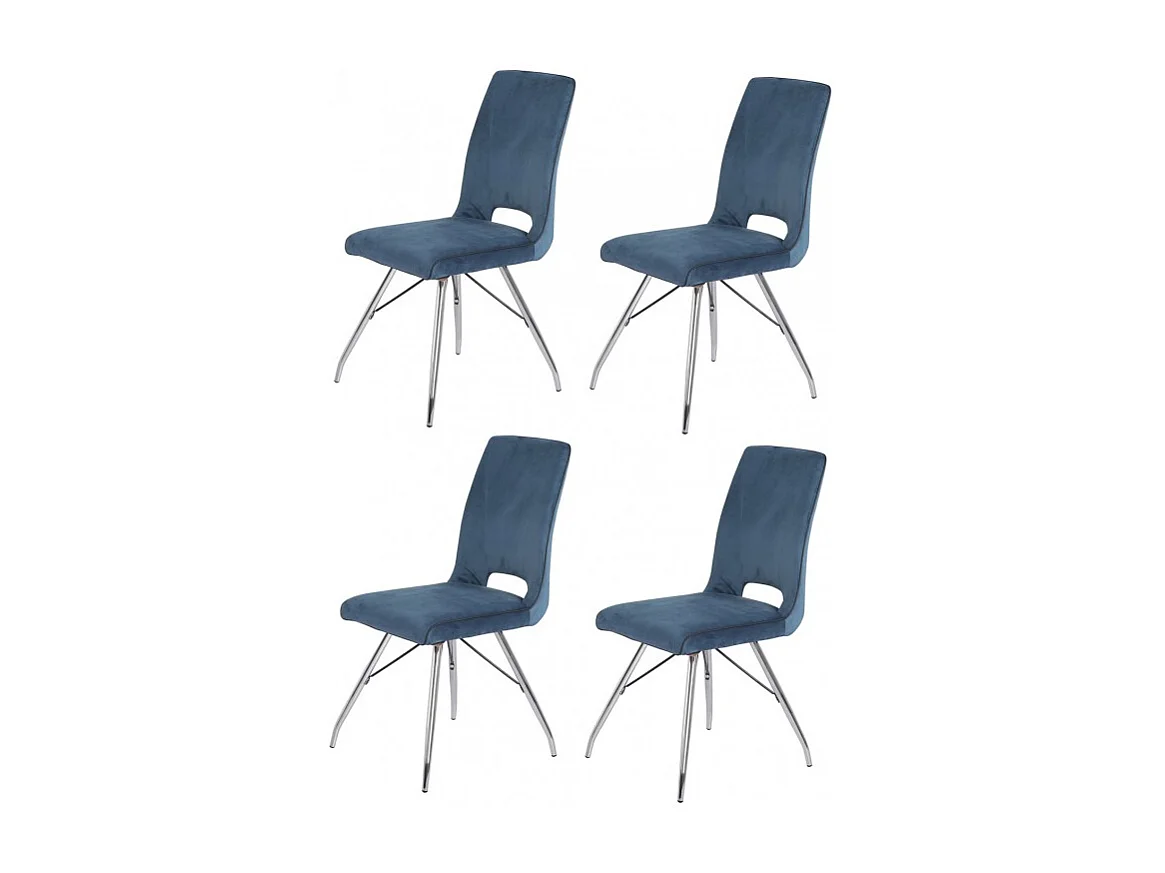 Lot 4 chaises velours bleu marine pieds métal chromé - BELLA